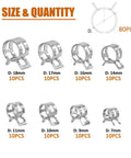 80pcs Spring Band Type Fuel And Silicone Vacuum Hose Clamps Kit 7mm To 18mm Low Pressure Air Clip Clamps for mowers and snowmobiles