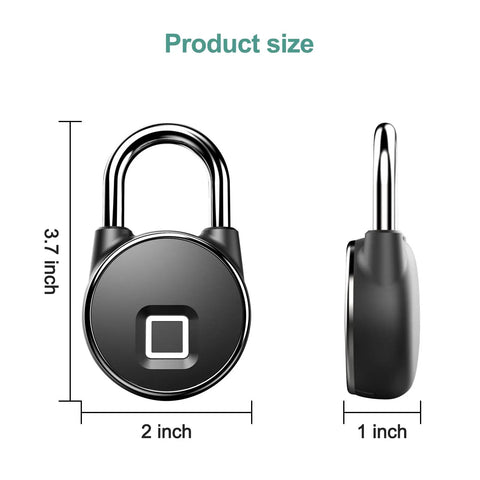 Smart Biometric Bluetooth Padlock With App Control And Fingerprint Unlock, Water Resistant, dimensions shown