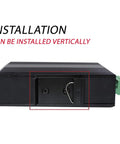 Rugged Outdoor 5 Port Gigabit Ethernet Fiber Converter installed vertically on a DIN rail for industrial use