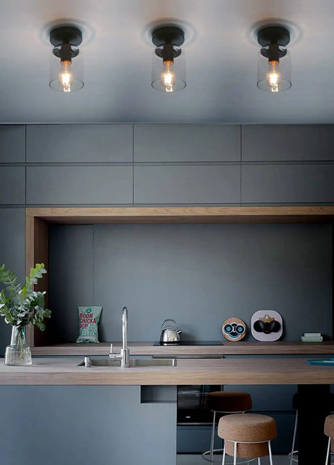 Dope Industrial Ceiling Light Fixture With Glass Shade 1 Light Flush Mounted Pendant Lighting in a modern kitchen setting