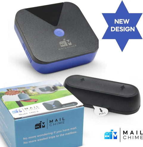 Wireless Mailbox Notification System With Audible Beep And Visual Light, 350 To 450 Feet Range on display with packaging.