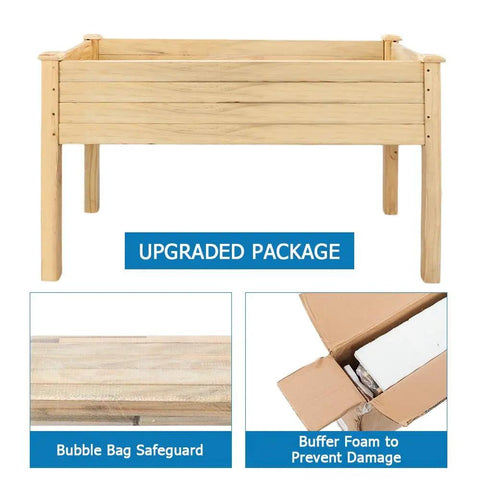 48.5 Inch Elevated Wood Garden Bed With Liner Heavy Duty Planter With Legs for Vegetables, shown with packaging features.