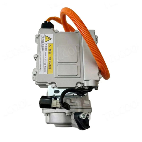 Rugged Build 320V Electric Vehicle AC Scroll Compressor With Integrated Inverter And Smart Controller, compact unit with orange wiring.