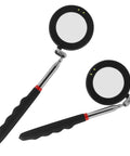 Telescoping Inspection Mirror With Two Lights, Circular And Square Mirrors, Flexible Reach And Extendable Handle, Rubber Grip For Auto, Home Workshop Or Shower Use, Go To Tool For Tight Spaces Black.