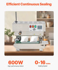 Heavy Duty Continuous Bag Band Sealer Machine With Digital Temp Control And Tough As Nails Stainless Steel Build on a countertop with two bags.