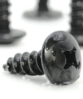 Close-up of License Plate Screws Front And Rear Mount Hardware Kit Black Plated Rustproof Stainless Steel Self Tapping Bolts