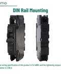 Front and side view of AC Miniature Circuit Breaker 15 Amp 120V 240V 1 Pole DIN Rail Mount 35mm UL489 Listed HCB1U60 MCB
