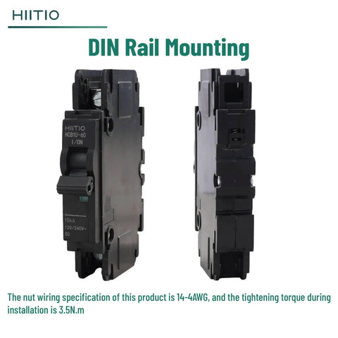 Front and side view of AC Miniature Circuit Breaker 15 Amp 120V 240V 1 Pole DIN Rail Mount 35mm UL489 Listed HCB1U60 MCB
