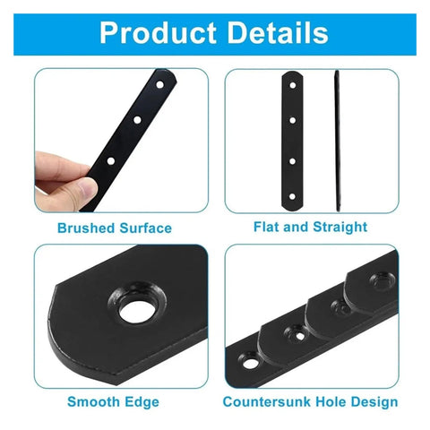 5 Inch Black Mending Plate Straight Braces With Screws, heavy duty corner brackets, brushed surface, smooth edge, countersunk holes