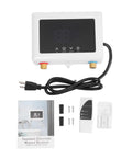 No Sweat Instant Tankless Water Heater Featuring Straight Up 3000W Heating Elements, Crisp Digital Temp Display on white unit.