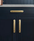 7.56 Inch Cabinet Handles In Brushed Brass, Sleek Dope Solid Zinc Alloy Drawer Pulls with Backplate on kitchen cabinets