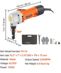 Heavy Duty Sheet Metal Nibbler 550W Electric Cutter with accessories and 360-degree rotation feature for versatile cutting.