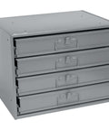 Durable Steel Compartment Box Rack With Four Adjustable Divider Boxes And Large Slide Shelf, 18 Inch Long By 12 Inch Wide By 3 Inch High Boxes, Overall 20 Inch Long By 15.75 Inch Wide By 15 Inch High, Heavy Duty Storage For Tools And Hardware.