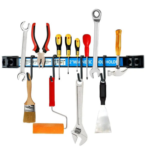 Four Piece 12 Inch Magnetic Tool Bar Set For Garage And Workshop, Heavy Duty Black Metal Organizer Holding Various Tools
