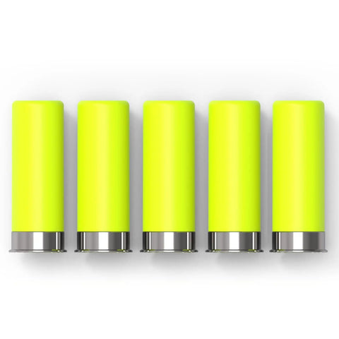 Five green 12 Gauge Dummy Rounds For Dry Fire Drills Reusable Snap Caps With Rubber Primers Green Type 5 Pack Safe Practice Rounds