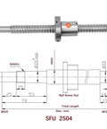 25mm CNC Ballscrew Kit SFU2504 RM2504 AntiBacklash With Nut 2700mm Length BK20 End Blocks diagram and dimensions