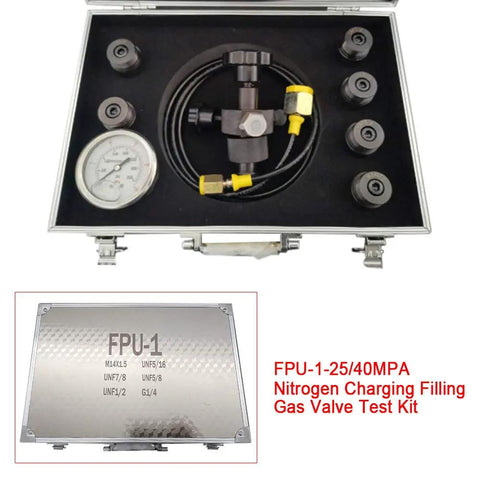 Pro Grade All In One Hydraulic Pressure Test Kit For Nitrogen Charging And Gas Valve Testing 7 In 1 Tool in protective case