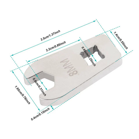 Rock Solid 8MM Disc Brake Spanner Heavy Duty Precision Steel Construction Designed Slick For Hydraulic Cable Adjustment And Bike Chain Tune Ups Goes Hard On Every Mechanic Setup dimensions displayed.