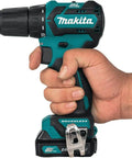 Ultra Compact 12V Max CXT Brushless Cordless Driver Drill held in hand, featuring ergonomic grip, compact design, and brushless motor.