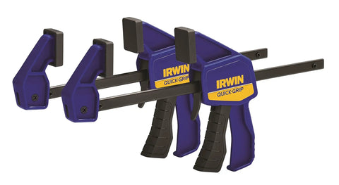 Six Inch Mini Bar Clamp Two Pack With One Hand Quick Release Trigger, heavy-duty clamps with non-marring pads for woodworking.