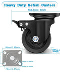 Dead Tough 4 Inch Heavy Duty Casters Set Of 4, 7000 Lbs Load Capacity Swivel Plate Wheels With Reliable Locking Brake, side view with dimensions.