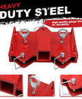 Heavy Duty Forklift Trailer Hitch Attachment With Dual 2 Inch Receiver Crafted From Rugged Steel, red steel with hooks.
