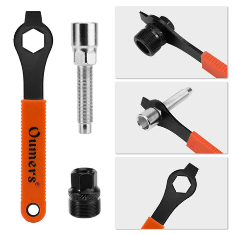Bike Crank Puller Set 4 In 1 With Crank Extractor Bottom Bracket Remover 16mm Spanner Wrench And Hex Wrenches displayed