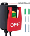 110V 16A Table Saw Emergency Stop Paddle Switch, quick stop safety switch with red paddle, screws, and easy installation guide.