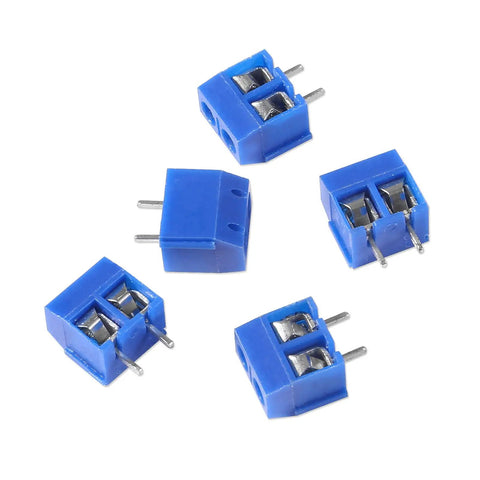 Fifty Piece 5.08mm Pitch PCB Mount Screw Terminal Block Connector Kit with 2-pin units for wiring on 14 to 22 AWG.