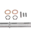 Alloy steel output shaft with 18 mm dia, 128 mm length; includes two copper washers, two snap rings, three drive keys