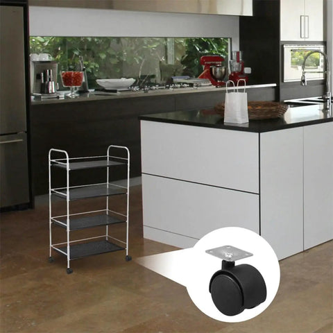 4pcs Inch Plastic Swivel Caster Wheels Replacement for Desk Chair on a rolling cart in a modern kitchen setting.