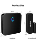 Wireless Door Chime Kit For Home And Office Doors Easy Install No Wiring Door Sensor Alerts When Doors Open And People Enter Battery Powered Stick On Installation No Fuss. product size chart showing receiver and transmitter dimensions