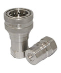 Heavy Duty One Inch Npt Stainless Steel Quick Disconnect Hydraulic Coupler Set Iso 7241 B with two coupler fittings.