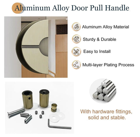 Double Sided Sliding Door Handle Round Solid Metal Push Pull Knob showing aluminum alloy handle with included mounting hardware