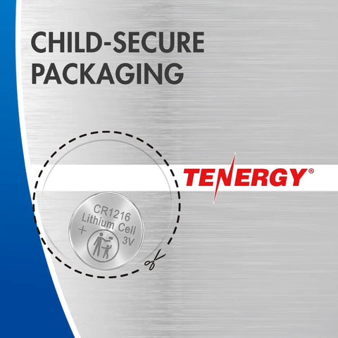 Child-secure packaging featuring a CR1216 3V Lithium coin cell battery from Top Shelf CR1216 3V Lithium Coin Cell Batteries Five Pack For Watches And Forehead Thermometers No Sweat Power Delivery Keeps Your Daily Gadgets Running Smooth All Day Long.