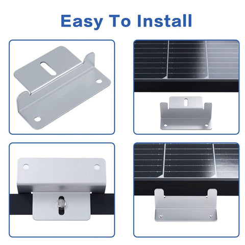 Heavy Duty Solar Panel Z Bracket Set For RVs, Boats, Trailers And Yachts, Off Grid Systems Tough As Nails Lightweight Aluminum Mounting Brackets Corrosion Free Fits 50W To 150W Panels 4 Pack, easy installation display with aluminum brackets and solar panel edges