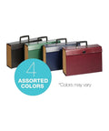 Heavy Duty Legal Size File Organizer Box With 19 Deep Pockets And Reinforced Mylar Gussets, showing assorted colors.
