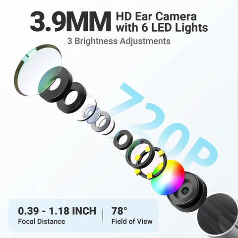 Otoscope With Light No App Needed HD Screen Ear Scope Camera For Family Use Detachable Lens And Extended Cable For Easy At Home Ear Checks And Crystal Clear Ear Health, 3.9mm tip