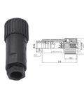 All Plastic 7 Pin Proportional Valve Connectors Featuring Rock Solid Female Plugs For Hydraulic Solenoid Connections And Industrial Machinery Built Super Tough, showing connector design and dimensions.