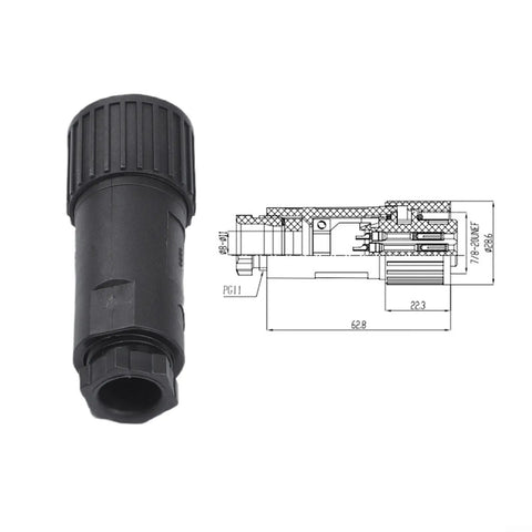 All Plastic 7 Pin Proportional Valve Connectors Featuring Rock Solid Female Plugs For Hydraulic Solenoid Connections And Industrial Machinery Built Super Tough, showing connector design and dimensions.