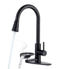 COXOVAY Pull Down Kitchen Faucet with Glass Rinser Single Handle Kitchen Sink Faucet with Pull Out Sprayer, Glass Rinser Faucet for Kitchen Sink 1 Hole or 3 Hole, Black with flowing water.
