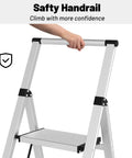 Ultra Lightweight Aluminum 3 Step Ladder Folding Stool With Safety Handrail Heavy Duty 600 Pound Capacity Anti Slip Pedals Slim Fold Design For Home Use And Everyday DIY Projects with safety handrail