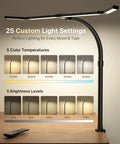42 Inch LED Desk Lamp With Clamp And Remote Four Panel Architect Light Bar for Wide Even Illumination over desk with settings