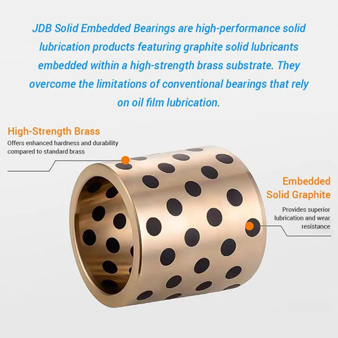 Premium Heavy Duty Sleeve Bearings 10 Pack Graphite Self Lubricating Brass Bushings showing a high-strength brass bushing with black dots.