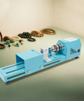 Compact Mini Lathe Machine For Table Workbench Precision Wood Turning Milling Tool With 96W Copper Motor, blue with crafting tools and beads.