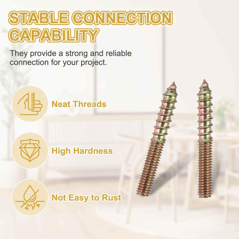 Close-up of 30 Pack M6x45 Hanger Bolts Double Headed Self-Tapping Wood Dowel Screws Carbon Steel Zinc Finish for wood joints