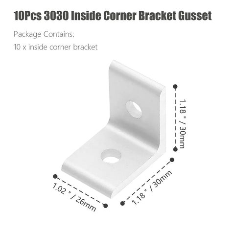 10Pcs 3030 Inside Corner Bracket Gusset For Aluminum Extrusion Silver 2 Hole L Bracket Connector With 6mm Slot