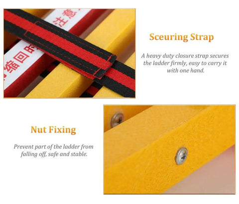 Heavy Duty Non Conductive Frp Telescoping Ladder Built Tough For Live Electrical Grind With Rock Solid Three Hundred Thirty Pound Rating And Quick Foldaway Design For Easy Hauling straps and nut fixing on ladder