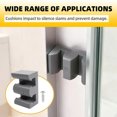 Heavy Duty Silicone Shower Door Bumpers 4 Pack, Slick Anti Collision Stops For Framed Glass Doors, Tough No Sweat Waterproof Bathroom Guards In Sleek Grey Vibe on sliding door.