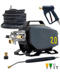Electric Pressure Washer 2.0 GPM Full Kit With 1800 Peak PSI, hose, spray gun, and nozzles for DIY home and car cleaning